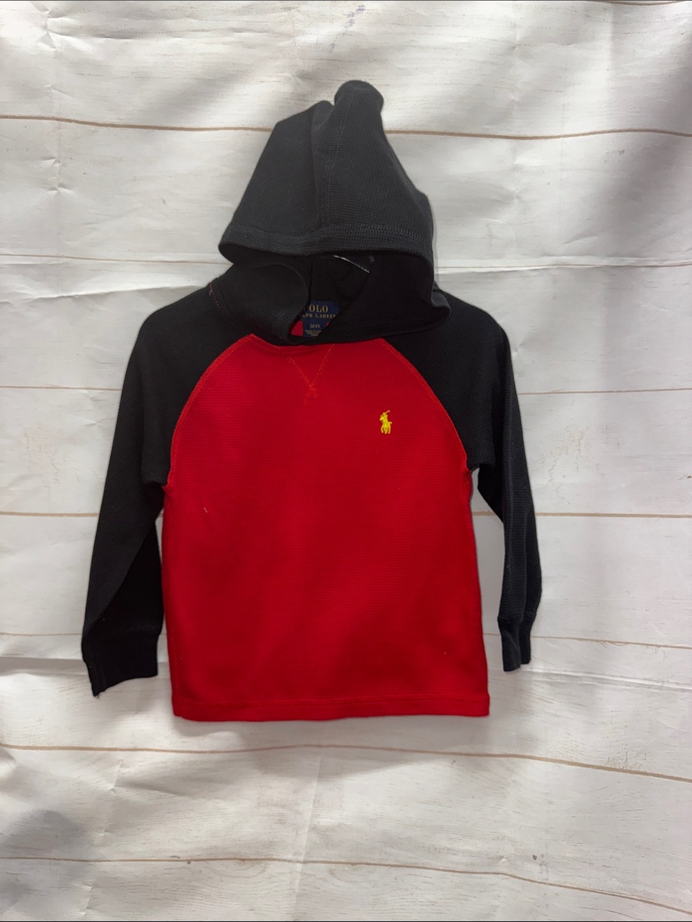 Polo by Ralph Lauren Red Front Black Sleeve Hoodie with Yellow Pony Size 3t